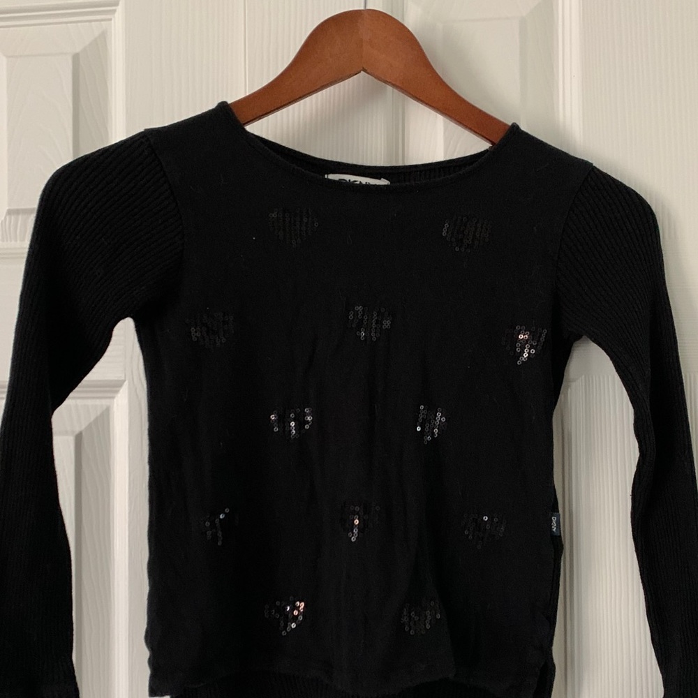 DKNY long-sleeve light sweater with sequin hearts